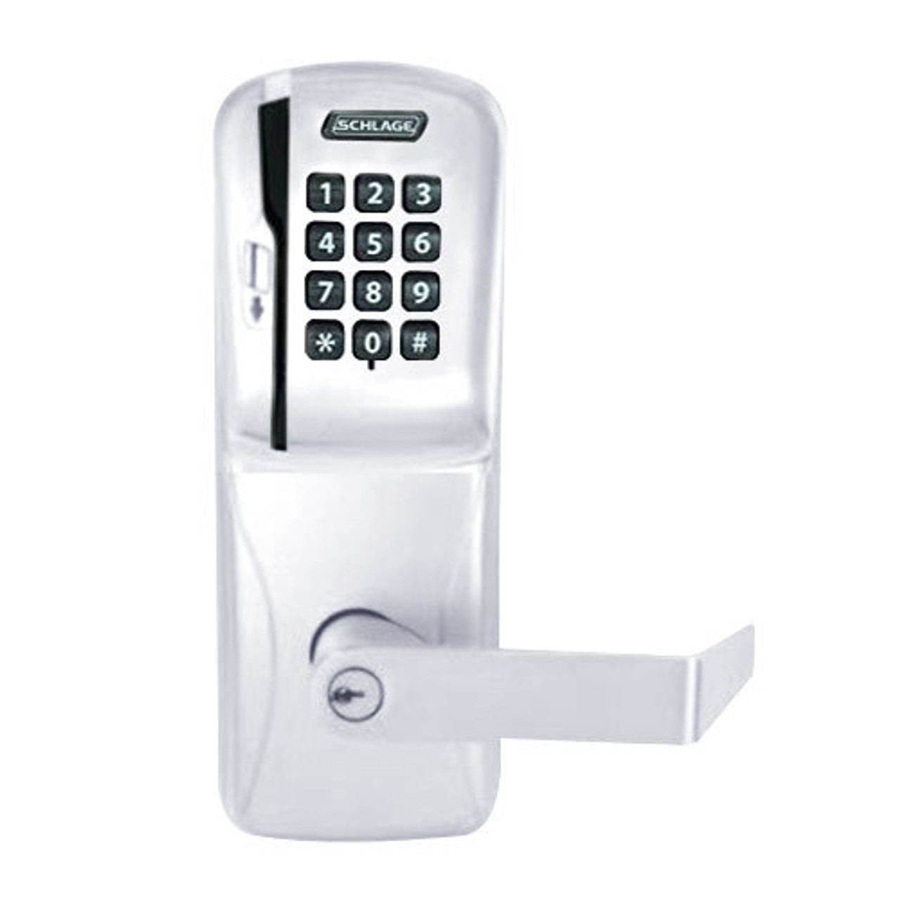 CO250-CY-70-MSK-RHO-PD-625 Schlage Classroom/Storeroom Rights on Magnetic Stripe with Keypad Cylindrical Locks in Bright Chrome