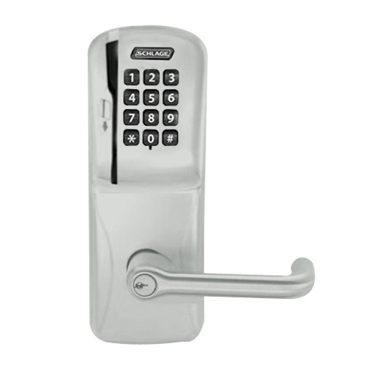 CO250-CY-40-MSK-TLR-PD-619 Schlage Privacy Rights on Magnetic Stripe with Keypad Cylindrical Locks in Satin Nickel