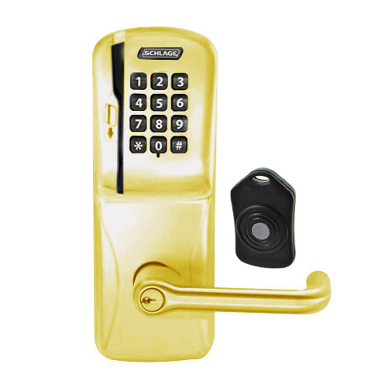 CO220-CY-75-MSK-TLR-PD-606 Schlage Standalone Classroom Lockdown Solution Cylindrical Swipe with Keypad locks in Satin Brass