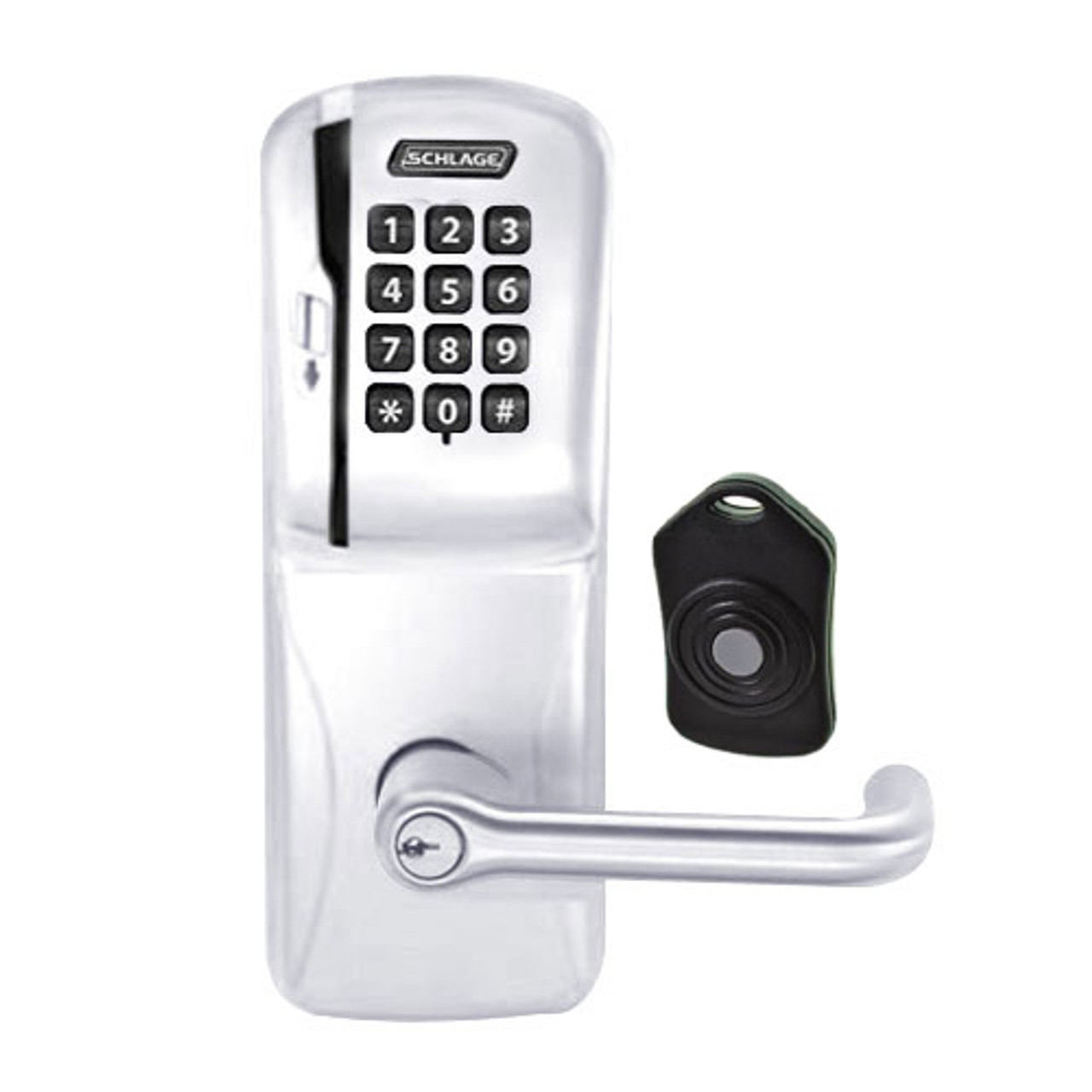 CO220-MS-75-MSK-TLR-PD-625 Schlage Standalone Classroom Lockdown Solution Mortise Swipe Keypad Lock with in Bright Chrome