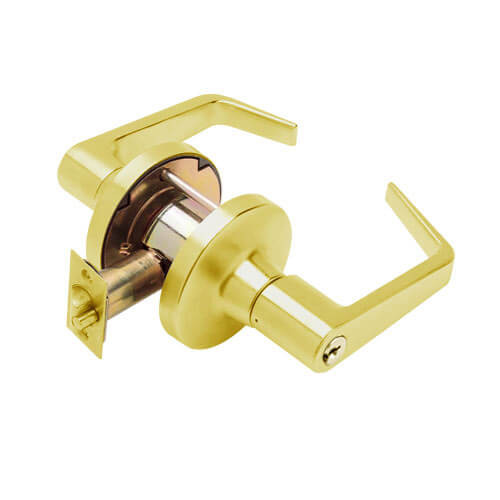 T381PD-D-605 Falcon T Series Cylindrical Exit Security Lock with Dane Lever Style in Bright Brass Finish