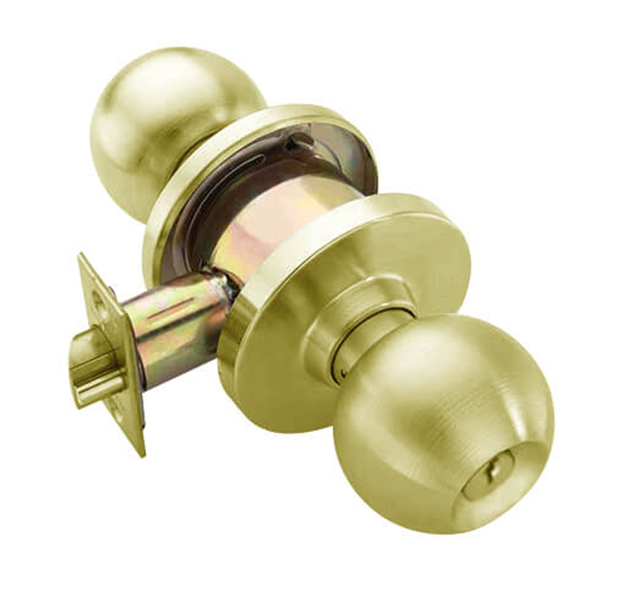 W581PD-H-606 Falcon W Series Cylindrical Storeroom Lock with Hana Knob Style in Satin Brass Finish