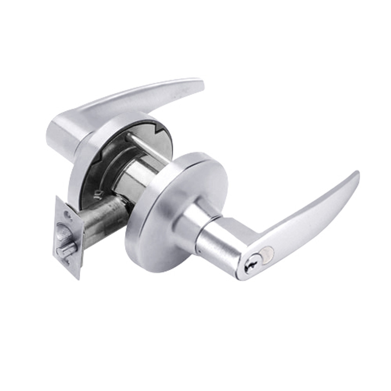 T521GD-A-625 Falcon T Series Cylindrical Office Lock with Avalon Lever Style Prepped for SFIC in Bright Chrome Finish
