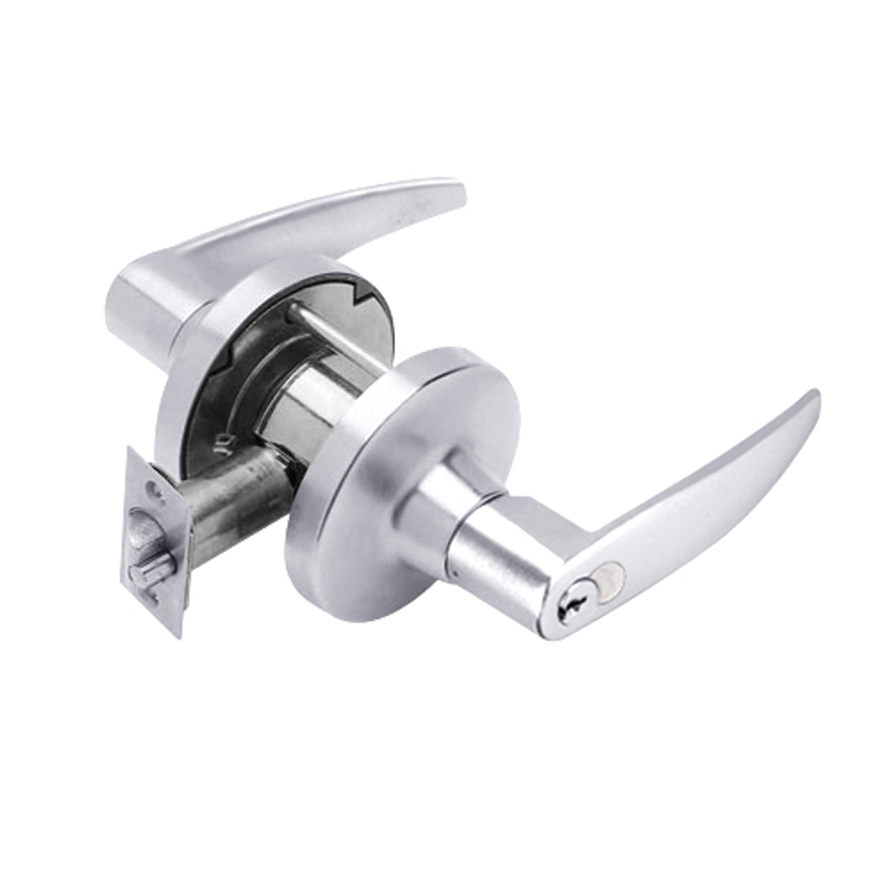 T581GD-A-625 Falcon T Series Cylindrical Storeroom Lock with Avalon Lever Style Prepped for SFIC in Bright Chrome Finish