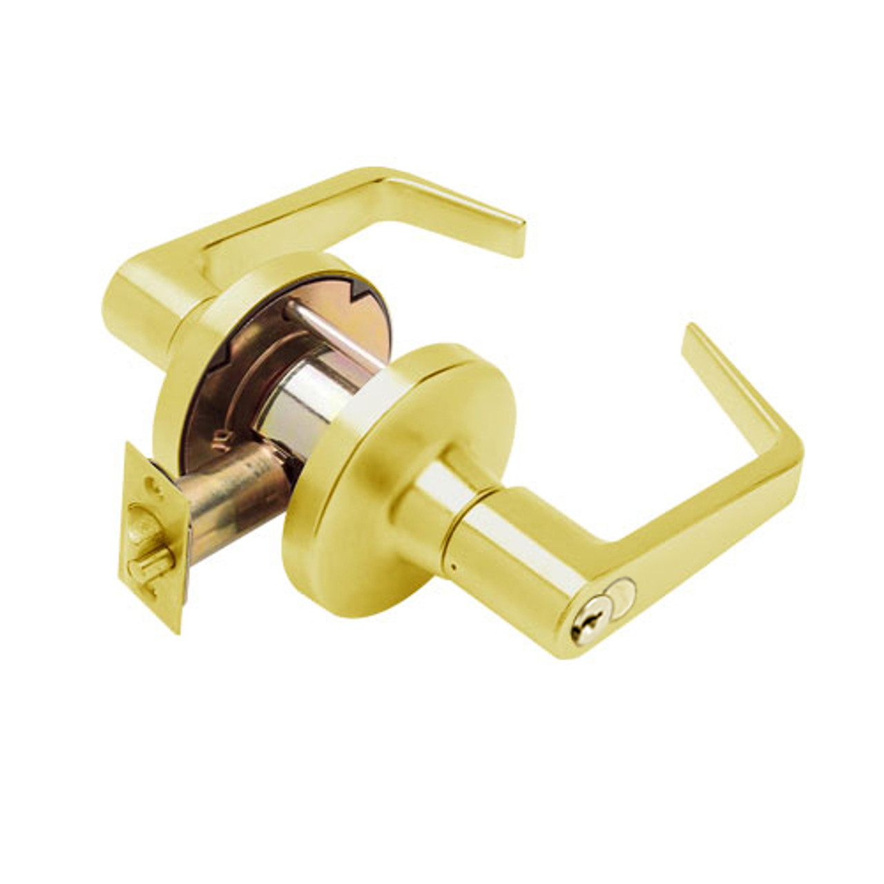 T381GD-D-605 Falcon T Series Cylindrical Exit Security Lock with Dane Lever Style Prepped for SFIC in Bright Brass Finish
