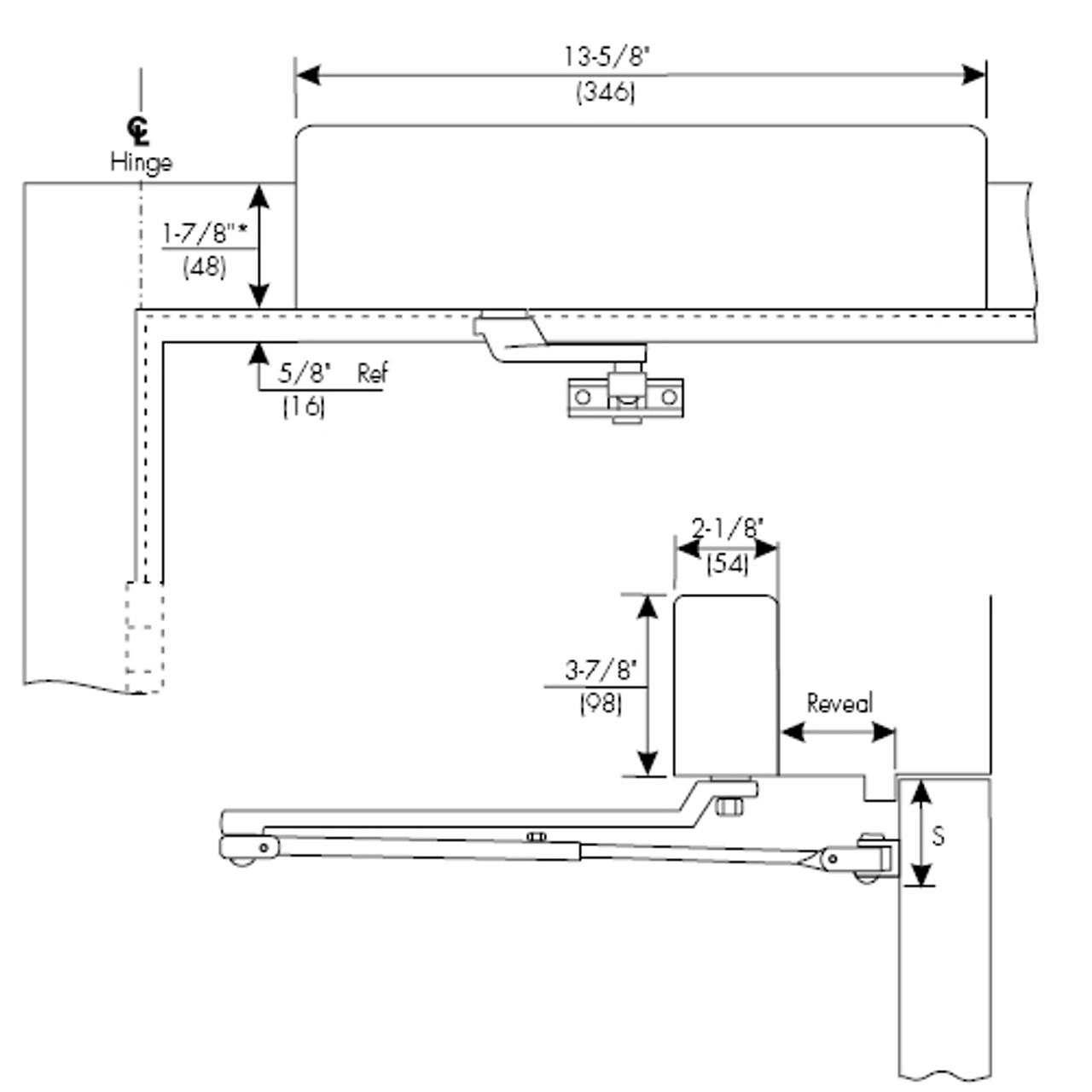 J7530-689 Norton 7500 Series Non-Hold Open Institutional Door Closer with Top Jamb Only Reveals 0 to 3 inch in Aluminum