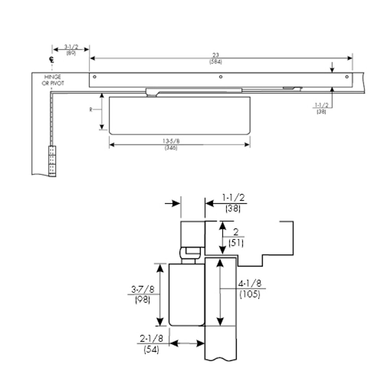 7500ST-689 Norton 7500 Series Non-Hold Open Institutional Door Closer with Pull Side Slide Track in Aluminum