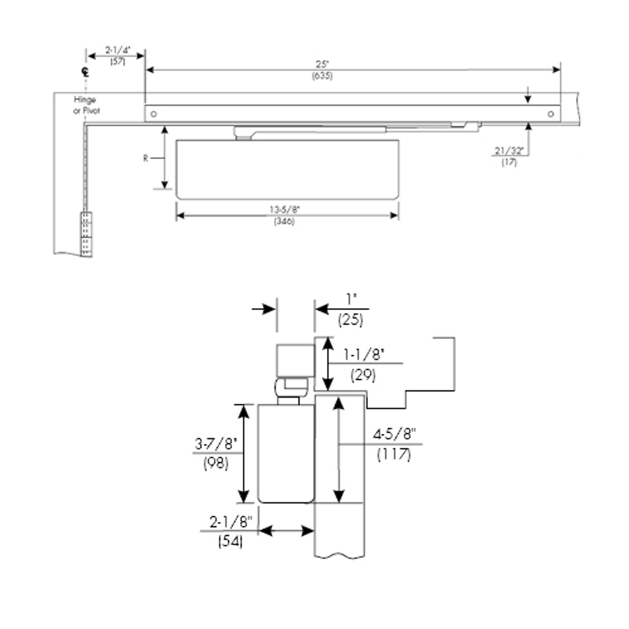 7540STDA-696 Norton 7500 Series Non-Hold Open Institutional Door Closer with Pull Side Low Profile Slide Track in Gold