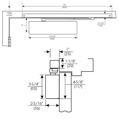 7570STDA-696-LH Norton 7570 Series Security Door Closer with Pull Side Slide Track Arm in Gold Finish