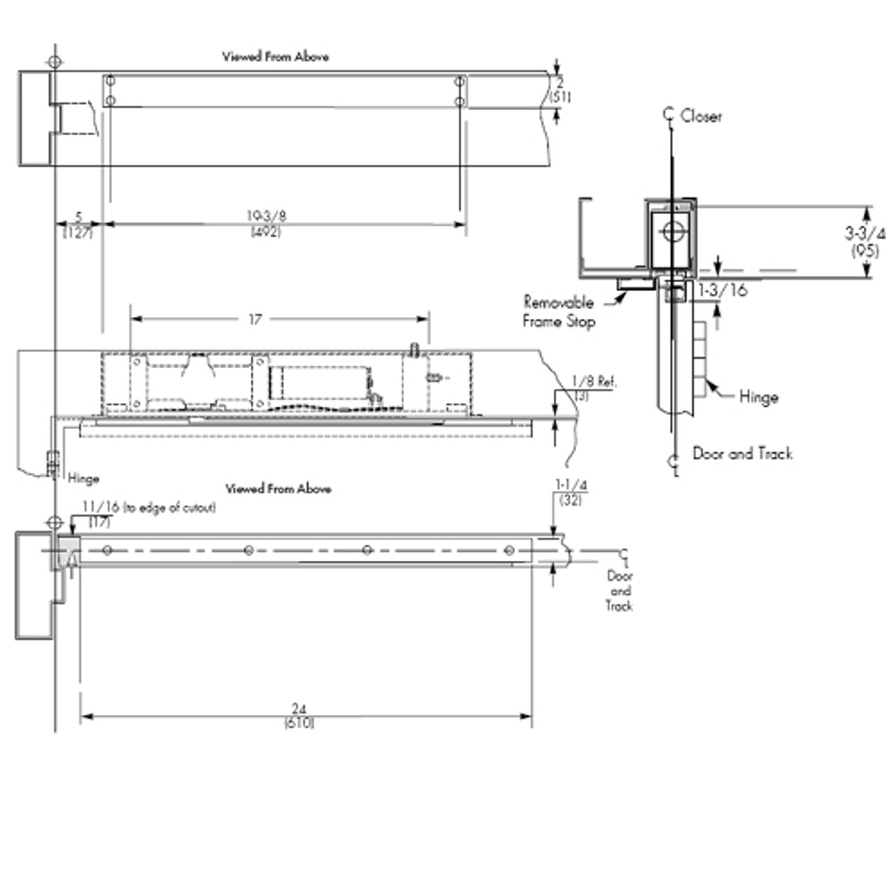 7970-689-RH Norton 7900 Series Non-Hold Open Overhead Concealed Security Closers with Multi-Sized Spring 1-6 in Aluminum Finish