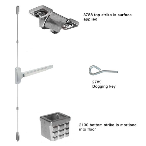 25-V-L-BE-DANE-US4-3-RHR Falcon 25 Series Surface Vertical Rod Devices 510L Dane Lever Trim with Blank Escutcheon in Satin Brass