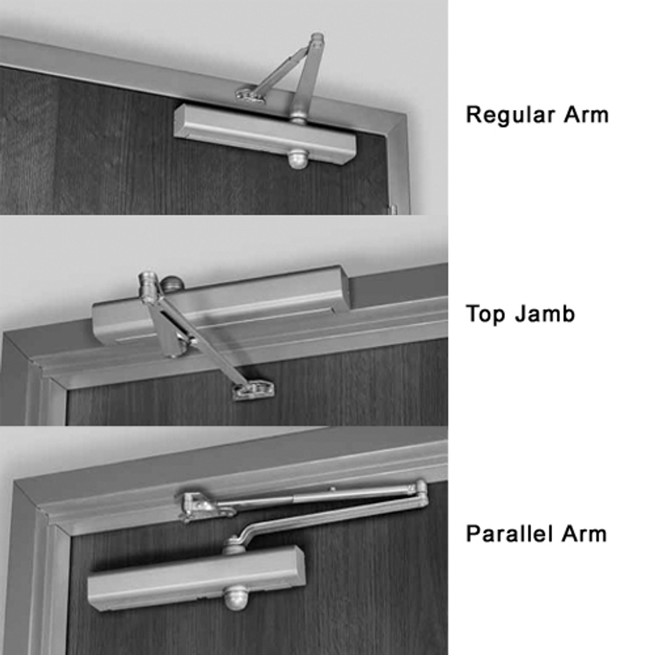 8101HDA-689 Norton 8000 Series Hold Open Door Closers with Regular Parallel and Top Jamb to 3 inch Reveal in Aluminum Finish