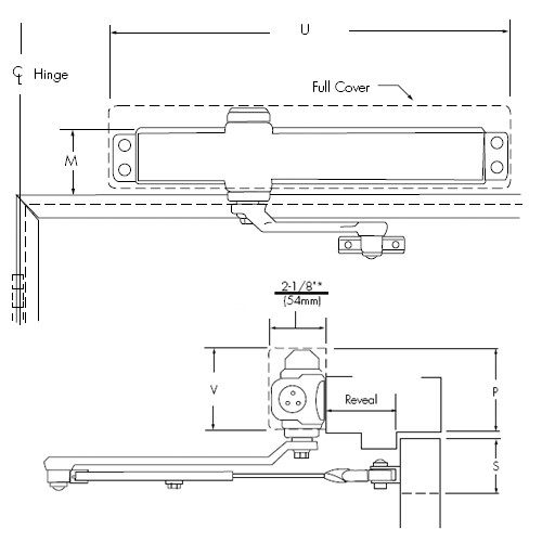 JS8501DA-694 Norton 8000 Series Full Cover Non-Hold Open Door Closers with Top Jamb Application 3 inch Maximum Reveal in Medium Amber Finish