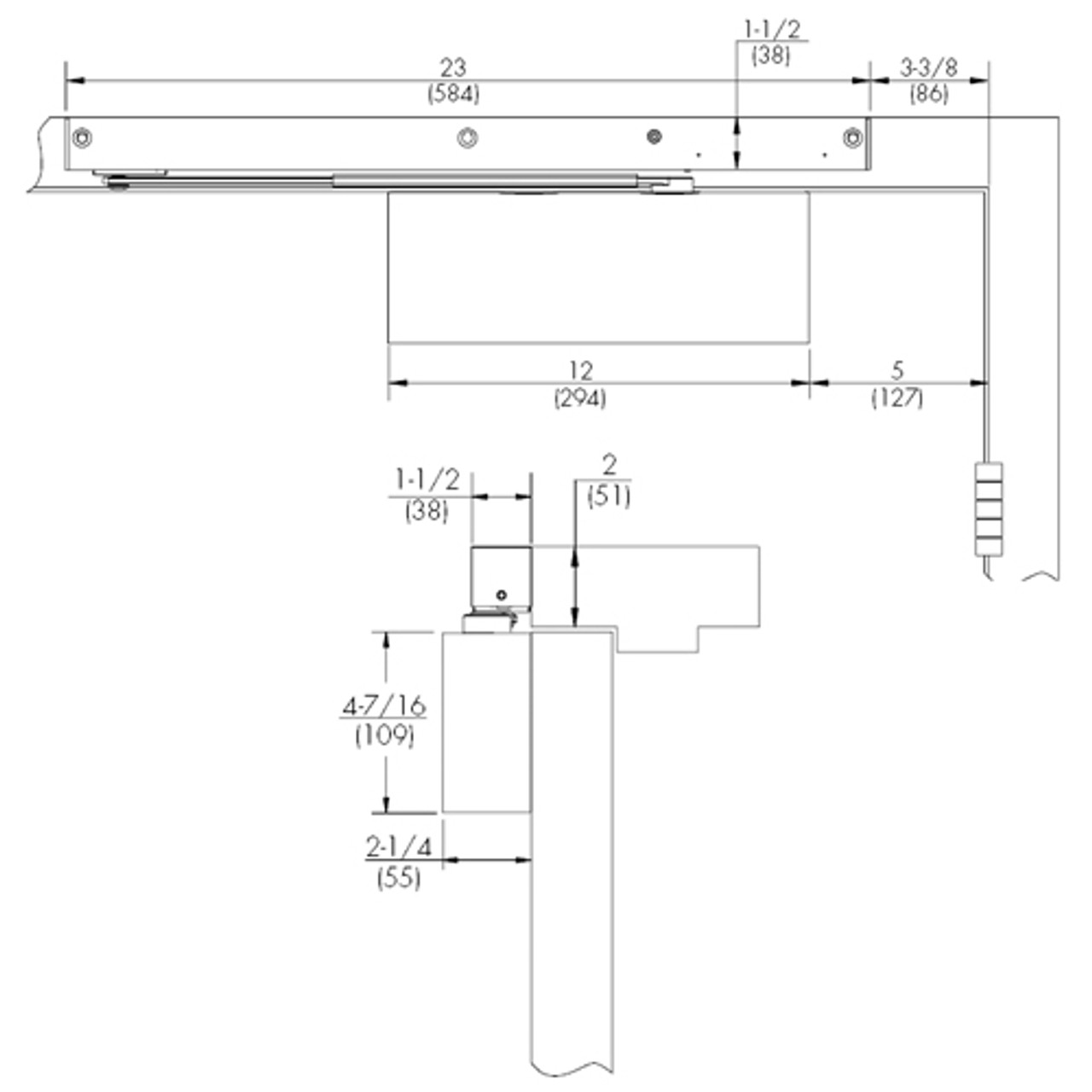 9500ST-693 Norton 9500 Series Non-Hold Open Cast Iron Door Closer with Pull Side Slide Track in Black Finish