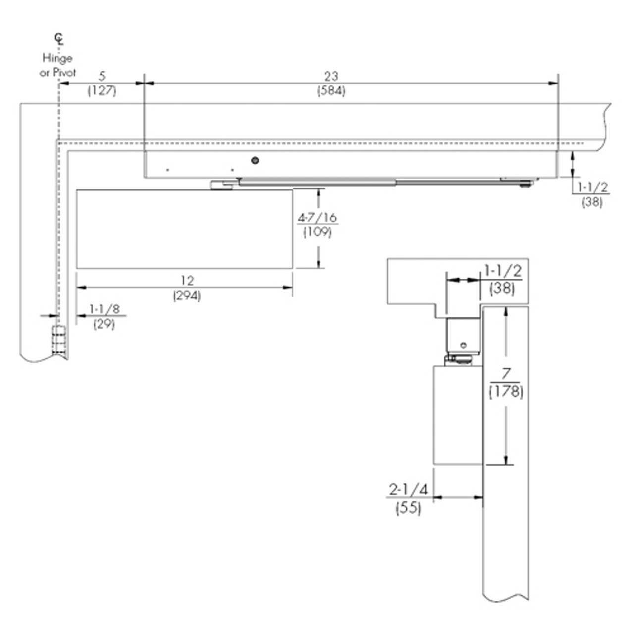 PS9500ST-689 Norton 9500 Series Non-Hold Open Cast Iron Door Closer with Push Side Slide Track in Aluminum Finish