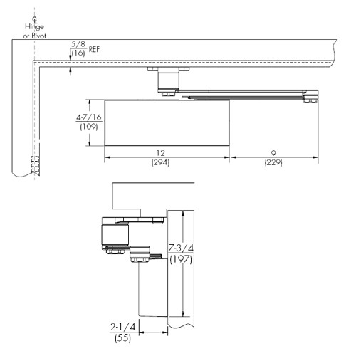 PRO9500-689 Norton 9500 Series Non-Hold Open Cast Iron Door Closer with Parallel Rigid Offset Arm in Aluminum Finish