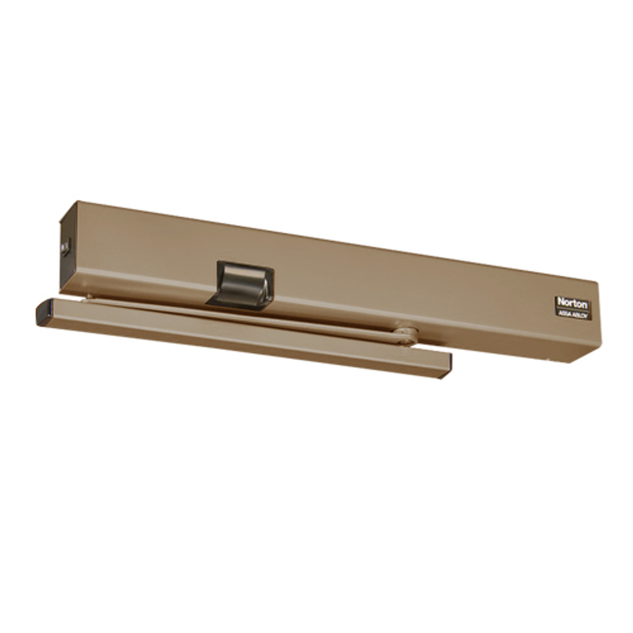 7153SZ-RH-120VAC-691 Norton 7100SZ Series Safe Zone Multi-Point Closer/Holder with Motion Sensor and Pull Side Double Egress Arm and Slide Track in Dull Bronze Finish