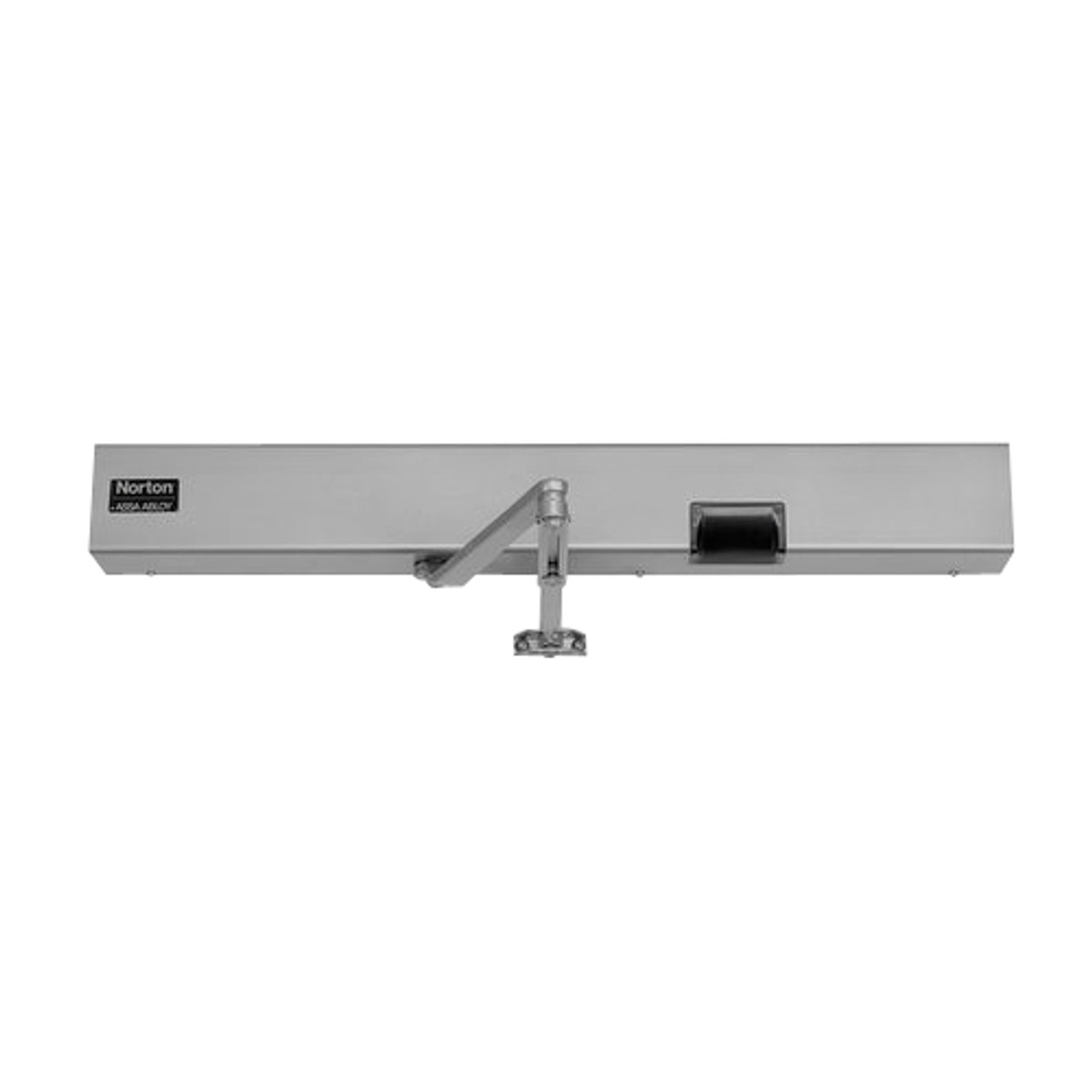7132SZ-LH-120VAC-689 Norton 7100SZ Series Safe Zone Multi-Point Closer/Holder with Motion Sensor and Push Side Double Lever 13-1/2 inch Main Arm in Aluminum Finish