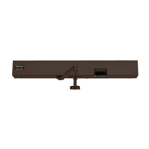 7134SZ-RH-120VAC-690 Norton 7100SZ Series Safe Zone Multi-Point Closer/Holder with Motion Sensor and Push Side Double Lever 13-1/2 inch Main Arm in Statuary Bronze Finish