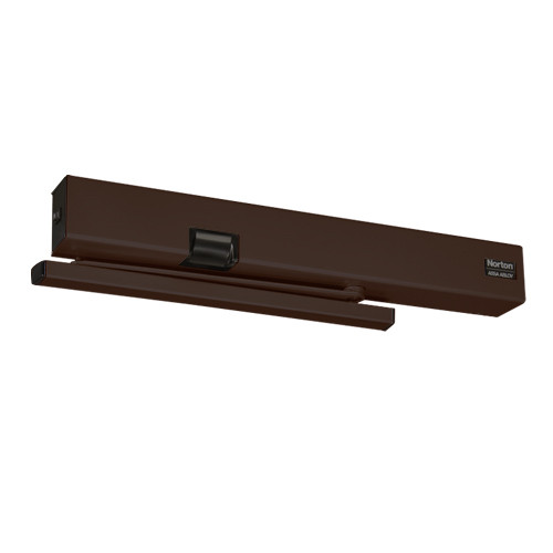 7114SZ-DZ-RH-24VDC-690 Norton 7100SZ Series Safe Zone Multi-Point Closer/Holder with Motion Sensor and Pull Side Rigid Arm and Slide Track in Statuary Bronze Finish