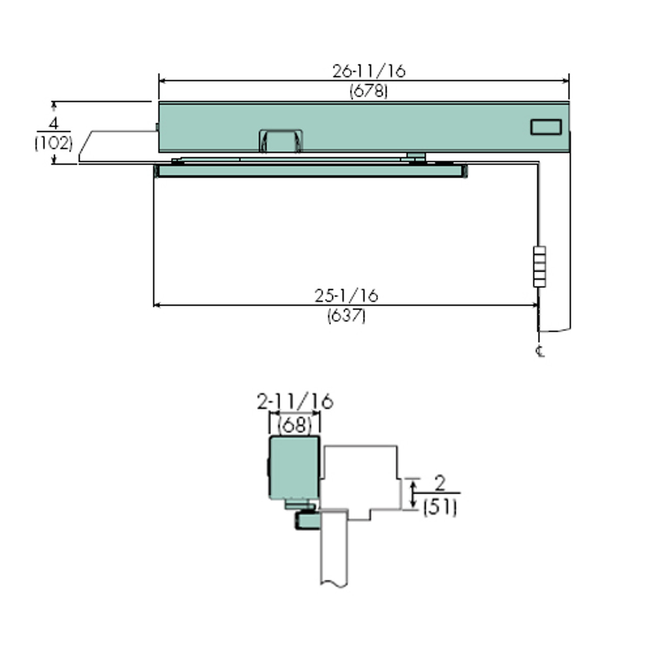 7154SZ-DZ-RH-24VDC-690 Norton 7100SZ Series Safe Zone Multi-Point Closer/Holder with Motion Sensor and Pull Side Double Egress Arm and Slide Track in Statuary Bronze Finish