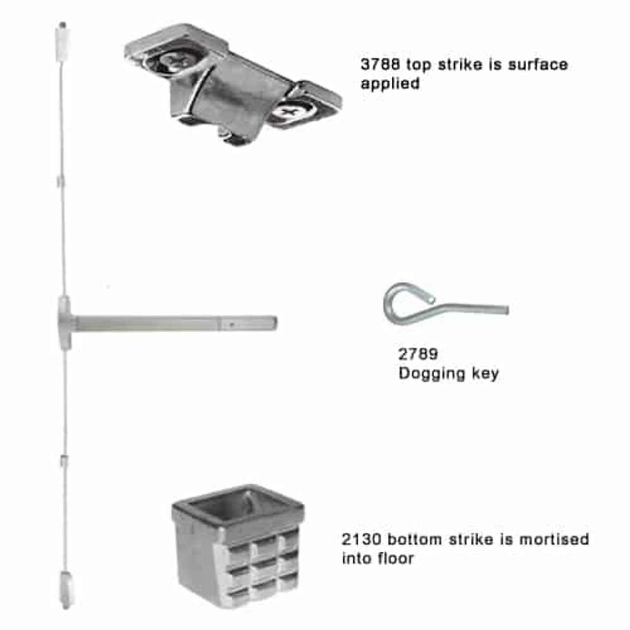 24-V-L-Dane-US26-3-LHR Falcon 24 Series Surface Vertical Rod Device with 712L Dane Lever Trim in Polished Chrome