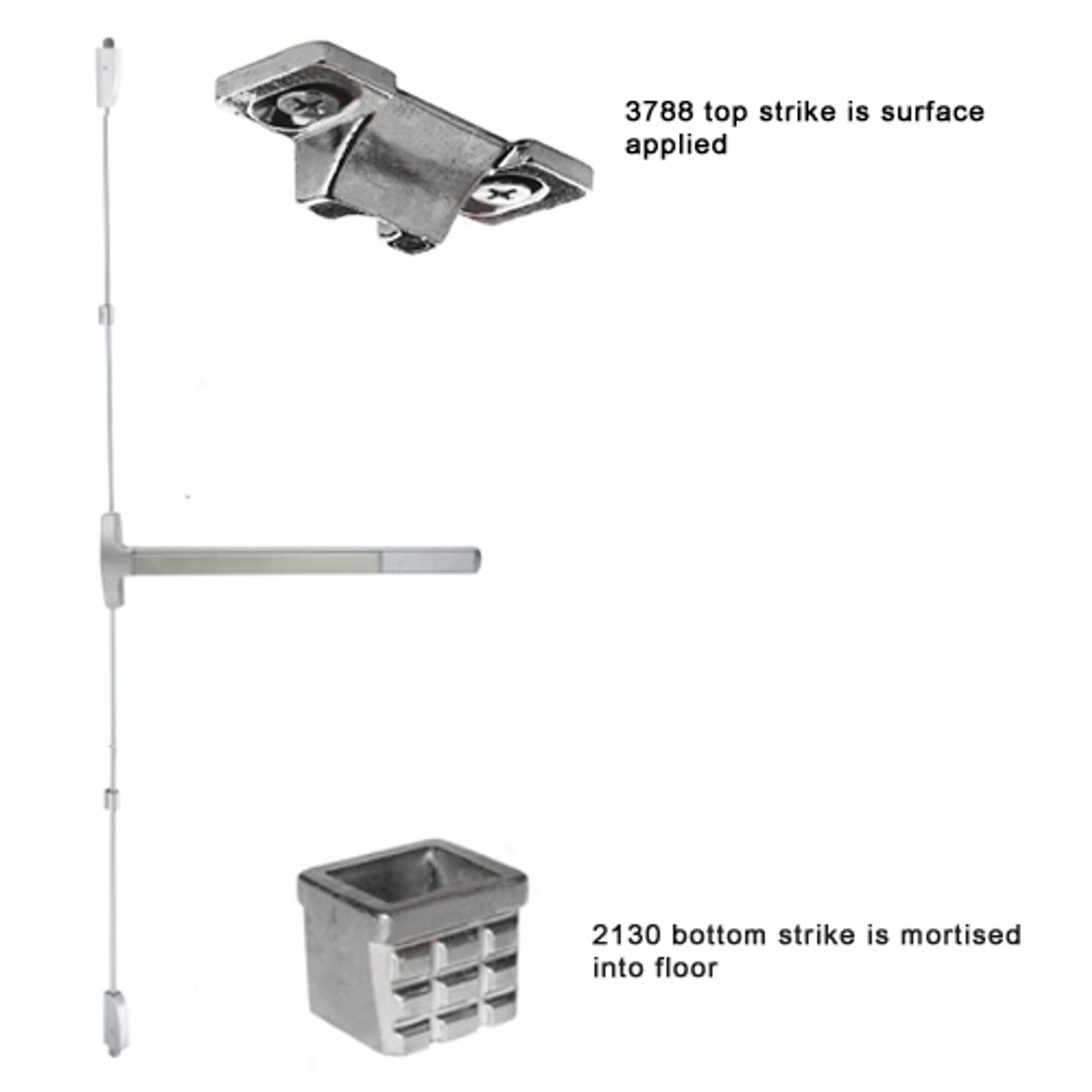 F-24-V-EO-US28-3 Falcon 24 Series Exit Only Fire Rated Surface Vertical Rod Device in Anodized Aluminum