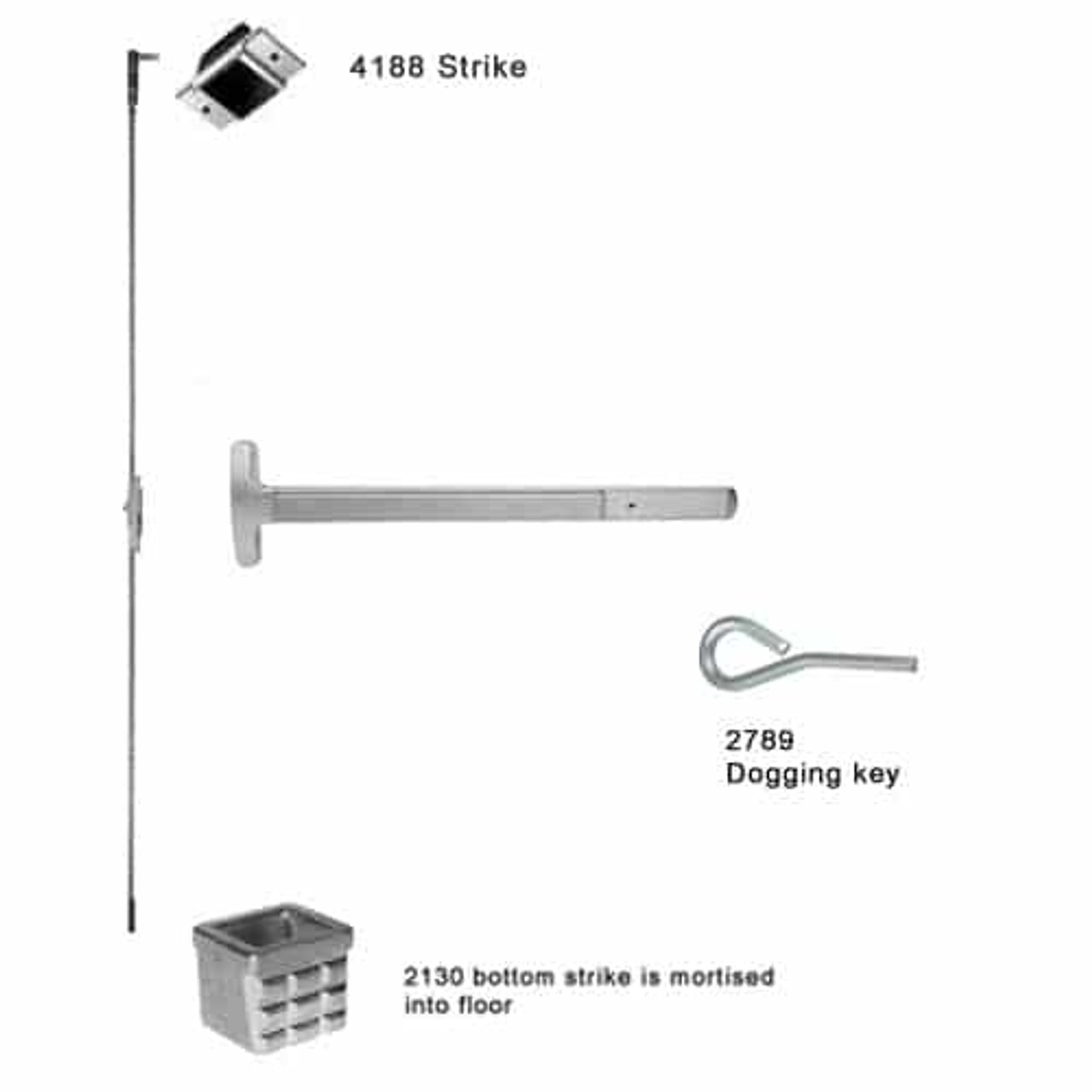 24-C-L-DANE-US4-3-LHR Falcon 24 Series Concealed Vertical Rod Device with 712L Dane Lever Trim in Satin Brass