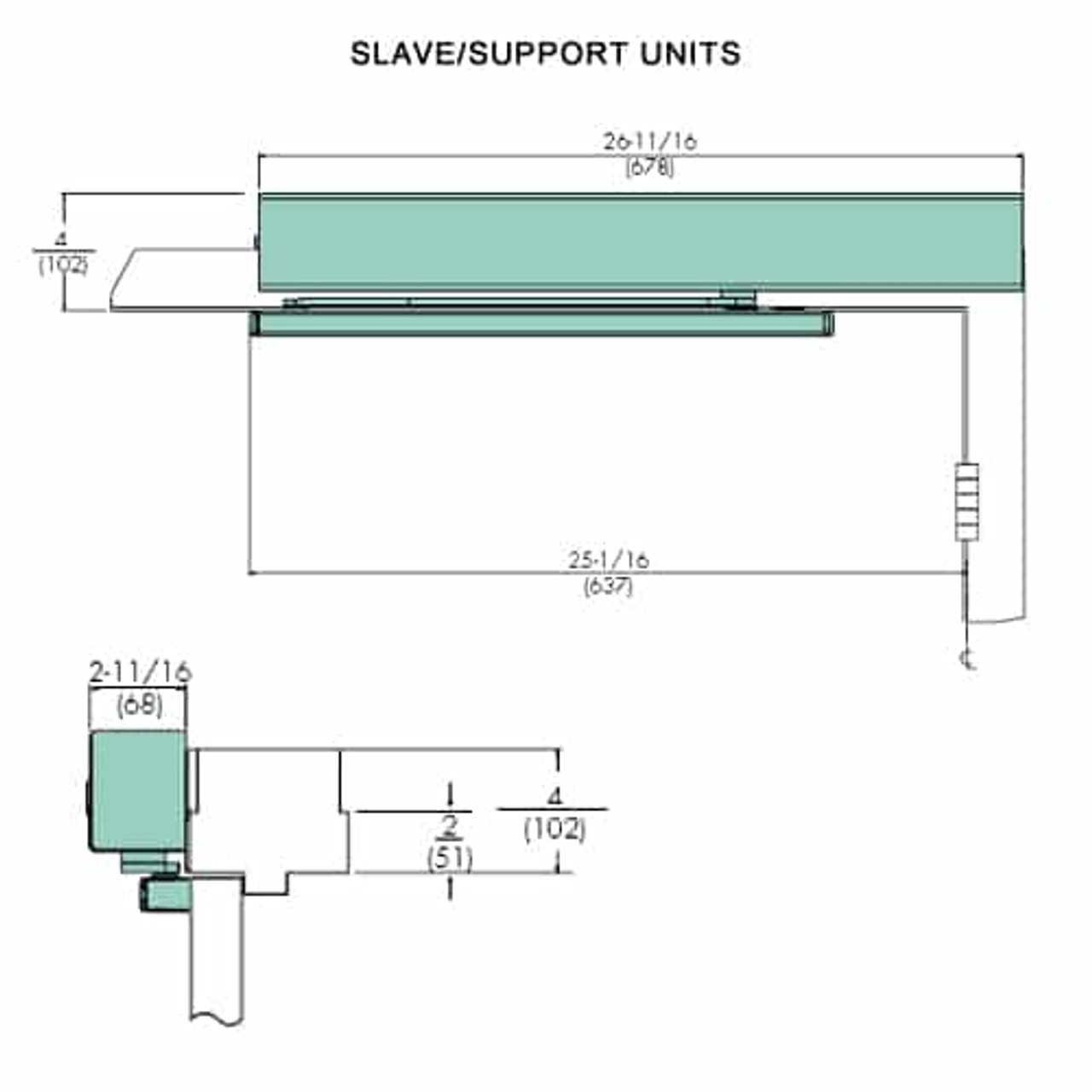 7253MPSO-LH-24VDC-689 Norton 7200 Series Electromechanical Closer and Holder with Double Egress Arm Slide Track Slave/Support Unit in Aluminum Finish