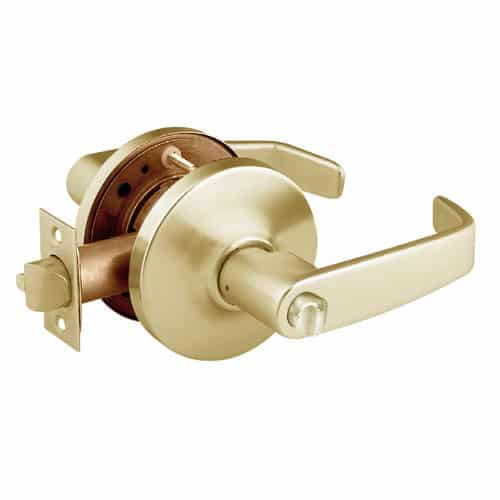 28-10U68-GL-04 Sargent 10 Line Cylindrical Hospital Privacy Locks with L Lever Design and G Rose in Satin Brass