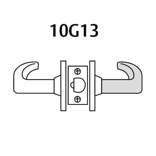 28-10G13-LB-03 Sargent 10 Line Cylindrical Exit Locks with B Lever Design and L Rose in Bright Brass