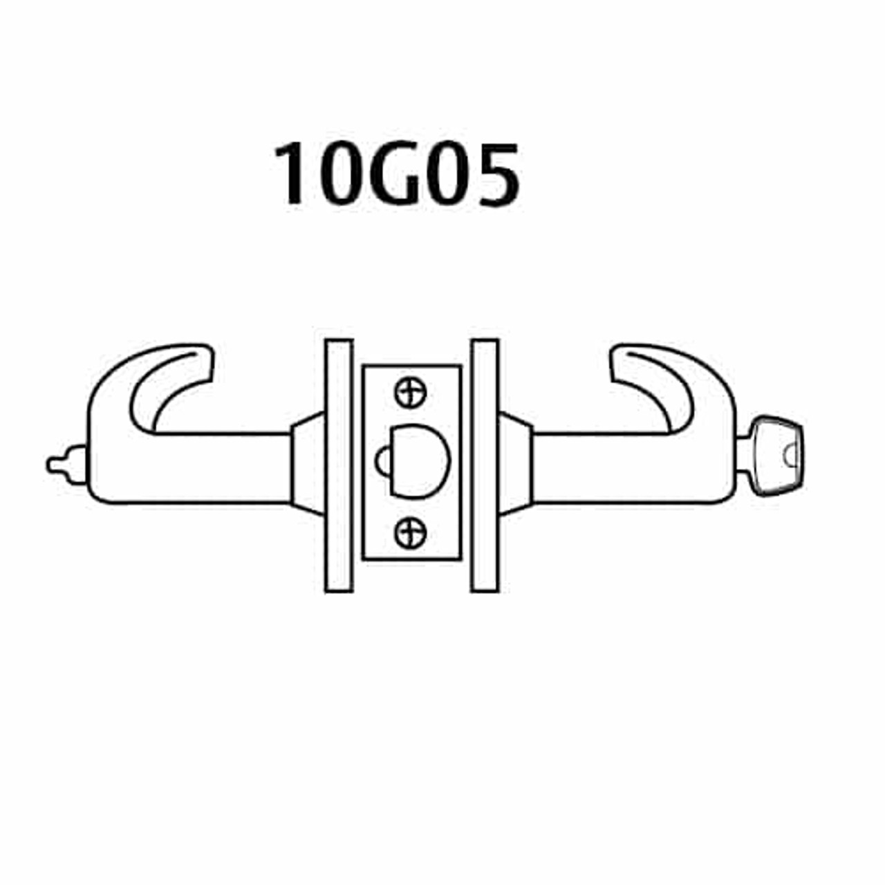 28-10G05-GP-04 Sargent 10 Line Cylindrical Entry/Office Locks with P Lever Design and G Rose in Satin Brass
