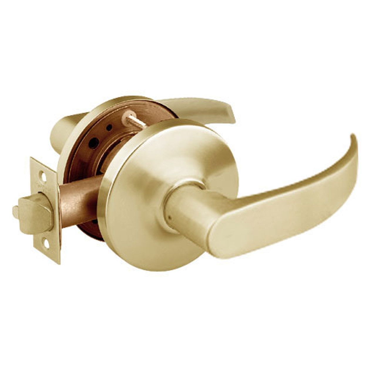 28-10G13-GP-04 Sargent 10 Line Cylindrical Exit Locks with P Lever Design and G Rose in Satin Brass