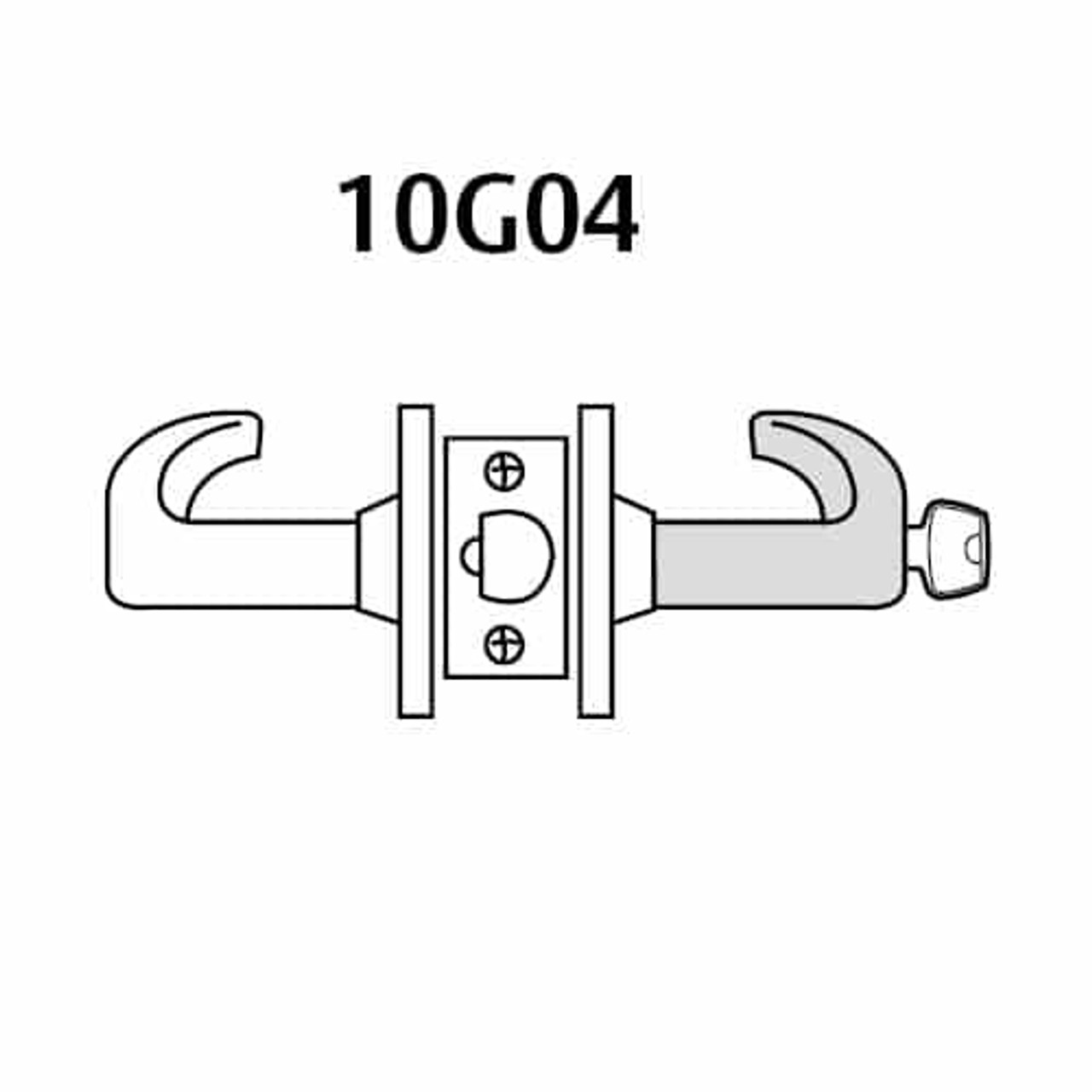 28LC-10G04-GL-03 Sargent 10 Line Cylindrical Storeroom/Closet Locks with L Lever Design and G Rose Less Cylinder in Bright Brass