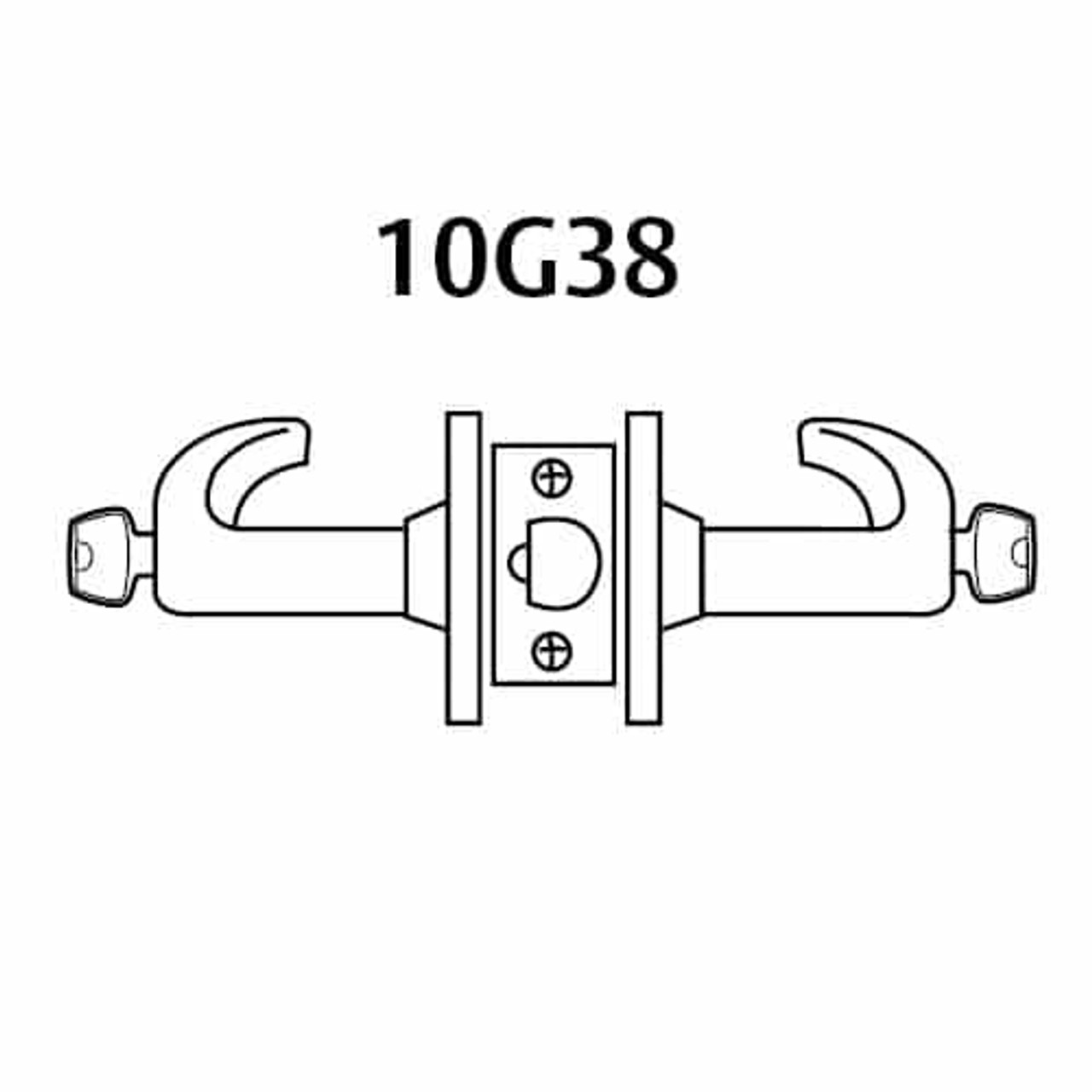 28LC-10G38-GL-04 Sargent 10 Line Cylindrical Classroom Locks with L Lever Design and G Rose Less Cylinder in Satin Brass