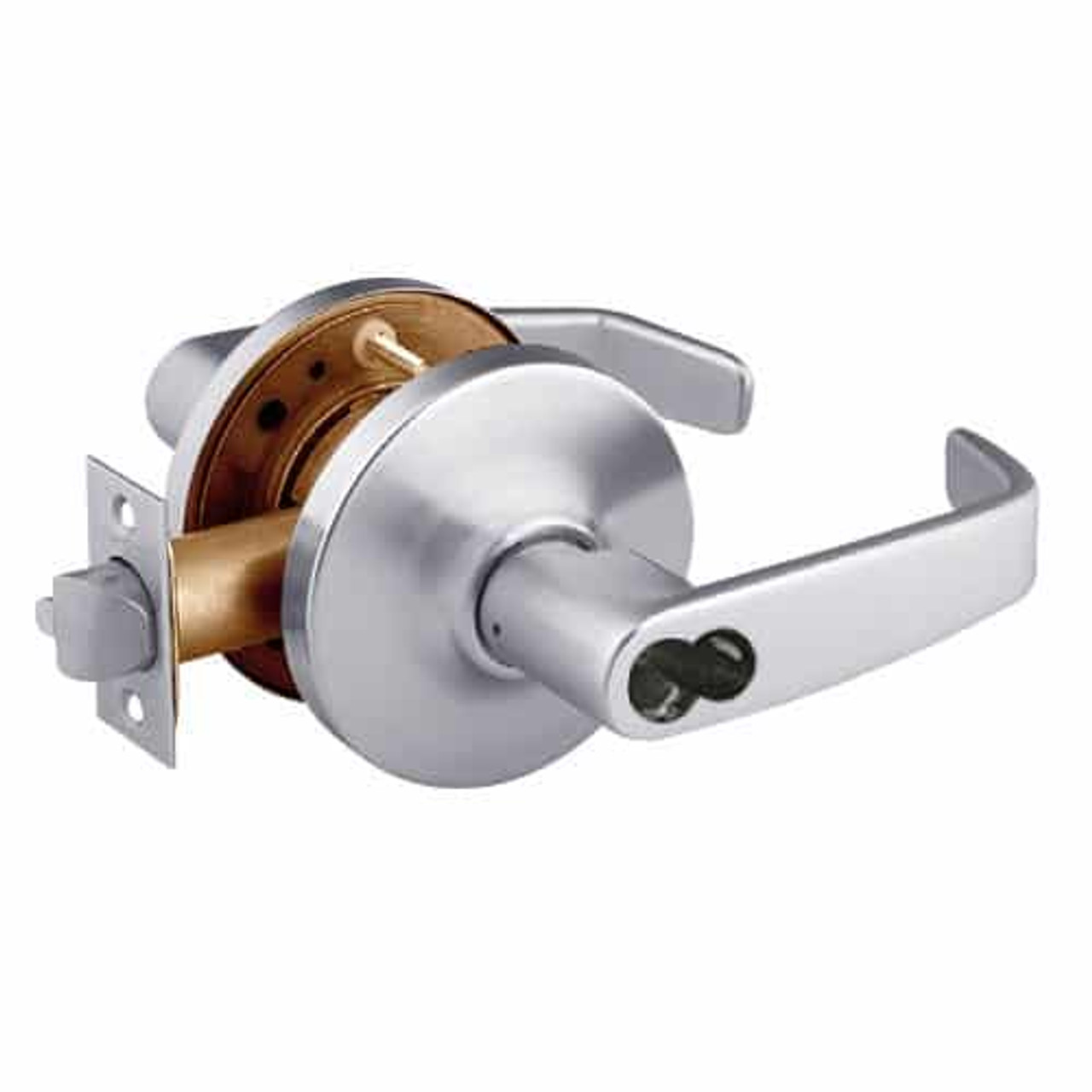 2860-10G16-GL-26D Sargent 10 Line Cylindrical Classroom Locks with L Lever Design and G Rose Prepped for LFIC in Satin Chrome