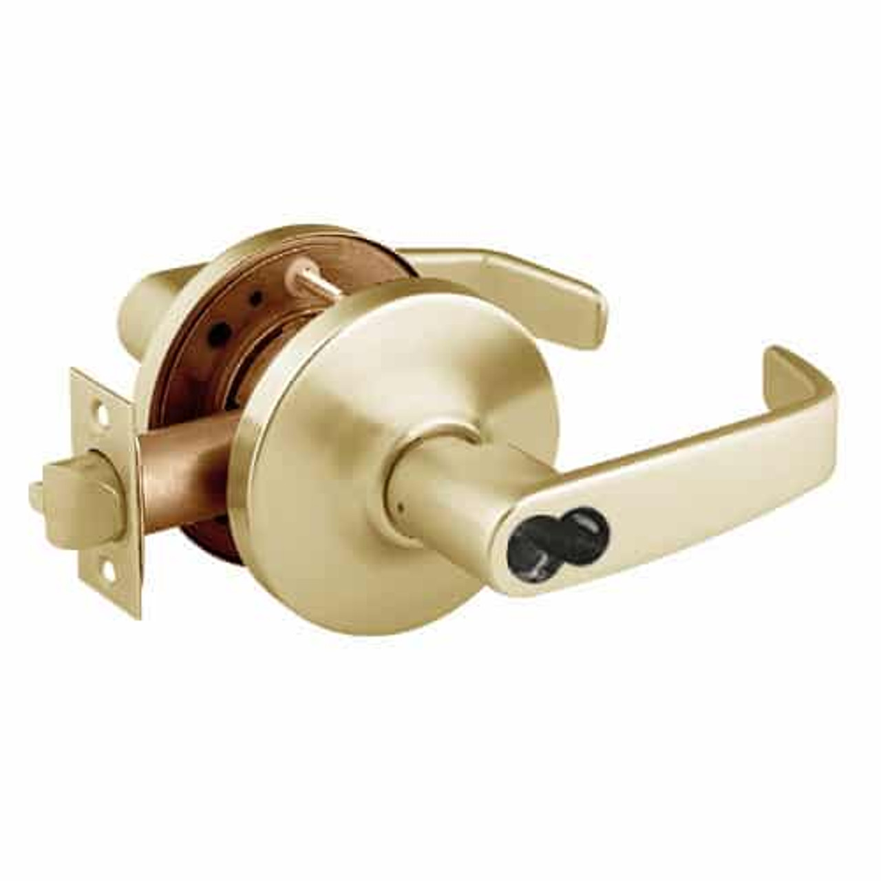 2860-10G26-GL-04 Sargent 10 Line Cylindrical Storeroom Locks with L Lever Design and G Rose Prepped for LFIC in Satin Brass