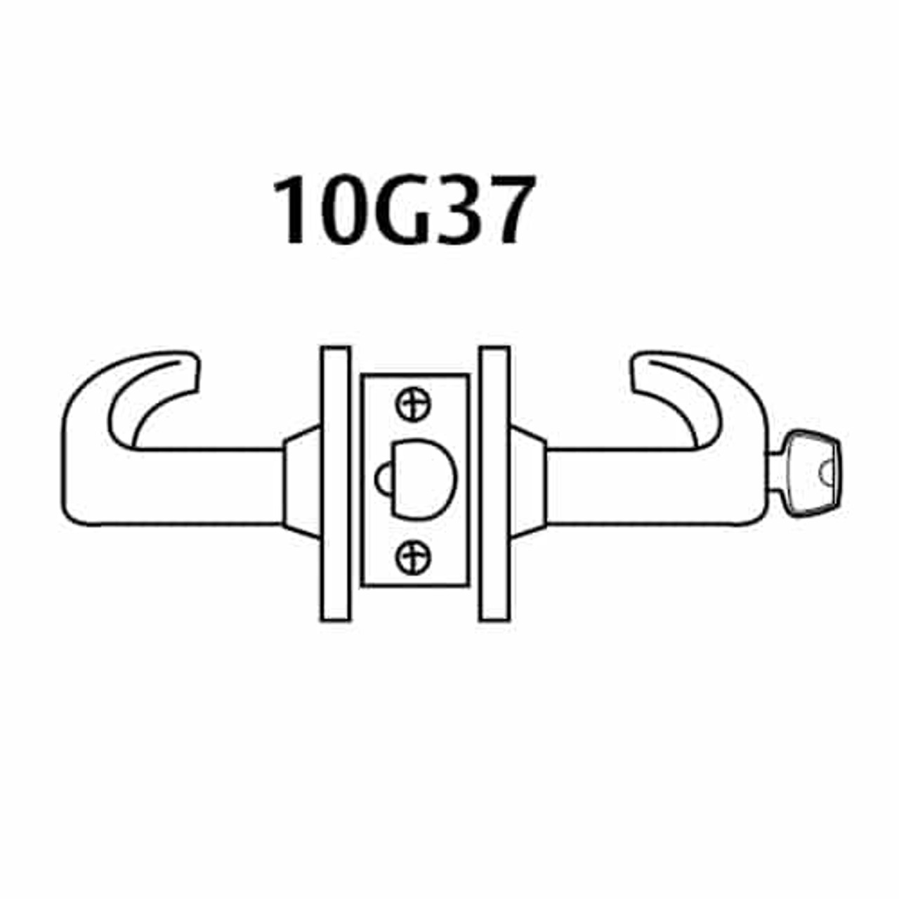 2870-10G37-GL-04 Sargent 10 Line Cylindrical Classroom Locks with L Lever Design and G Rose Prepped for SFIC in Satin Brass