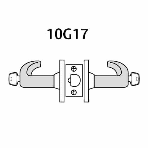 2870-10G17-GL-03 Sargent 10 Line Cylindrical Institutional Locks with L Lever Design and G Rose Prepped for SFIC in Bright Brass