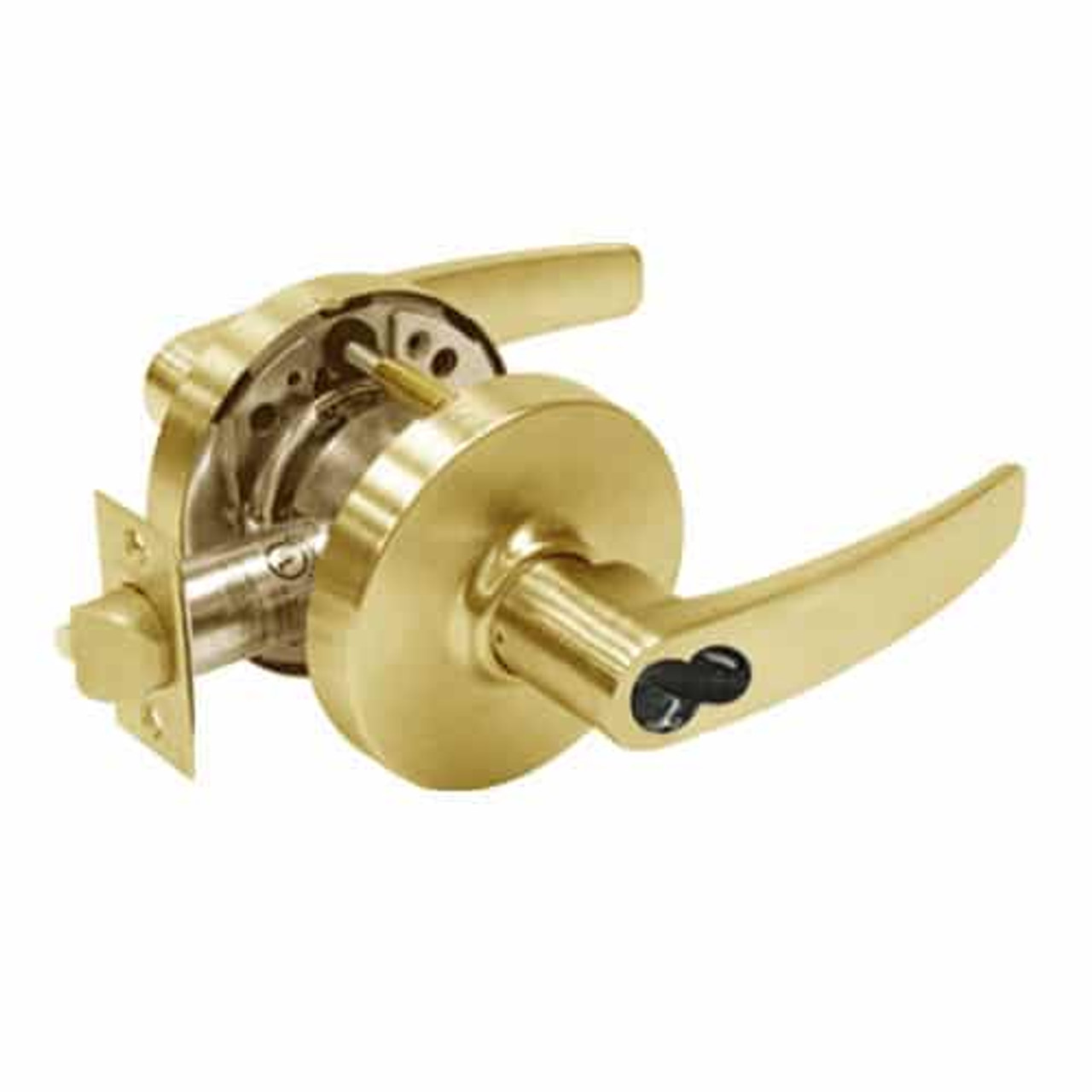 2860-10G37-LB-03 Sargent 10 Line Cylindrical Classroom Locks with B Lever Design and L Rose Prepped for LFIC in Bright Brass