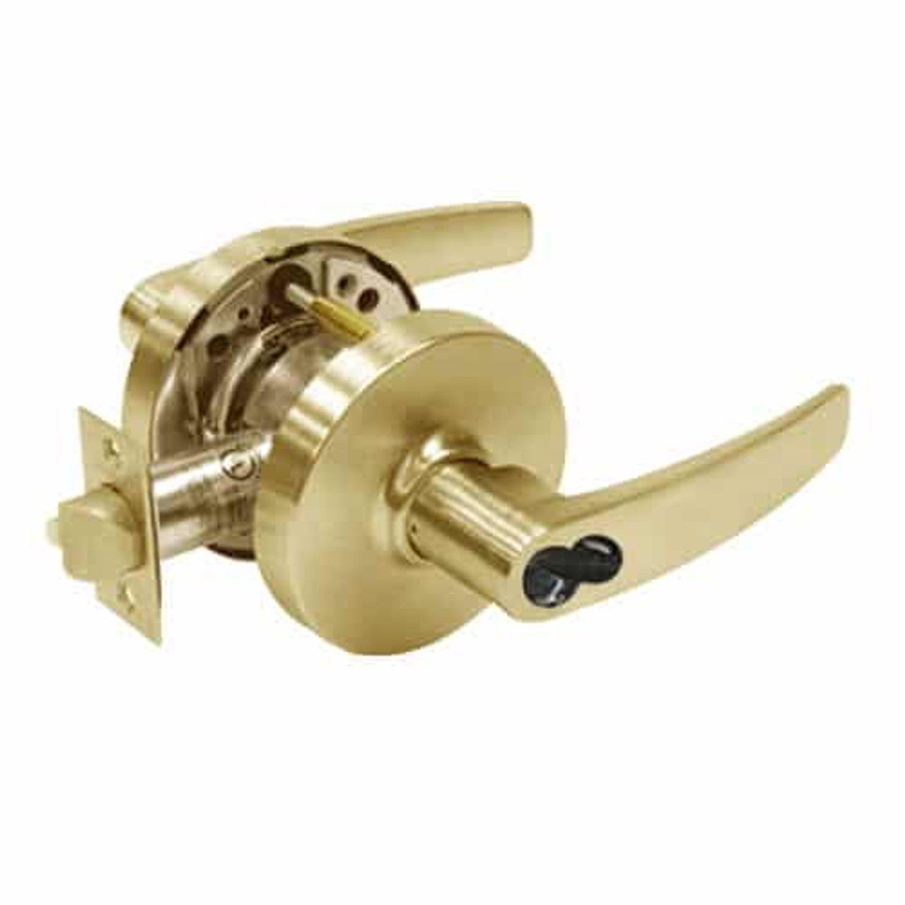 2860-10G16-LB-04 Sargent 10 Line Cylindrical Classroom Locks with B Lever Design and L Rose Prepped for LFIC in Satin Brass
