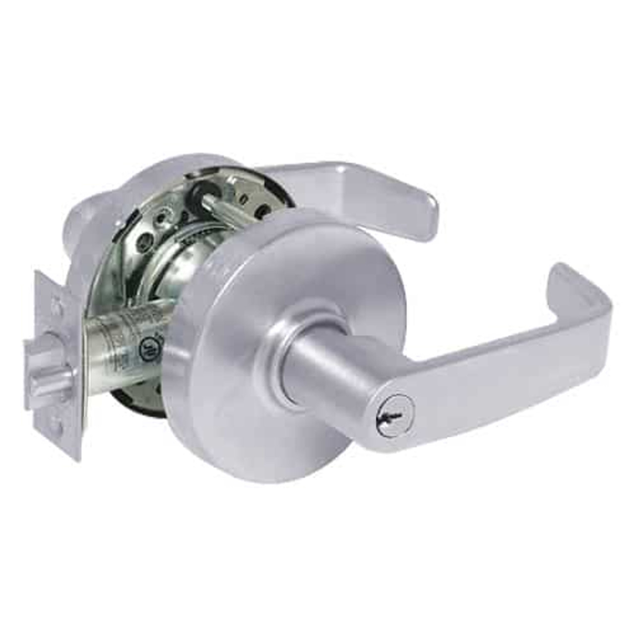28-10G37-LL-26 Sargent 10 Line Cylindrical Classroom Locks with L Lever Design and L Rose in Bright Chrome