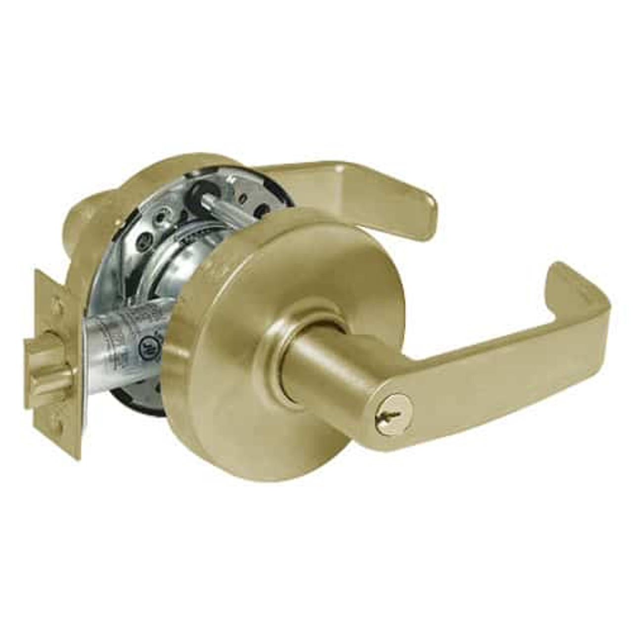 28-10G16-LL-04 Sargent 10 Line Cylindrical Classroom Locks with L Lever Design and L Rose in Satin Brass