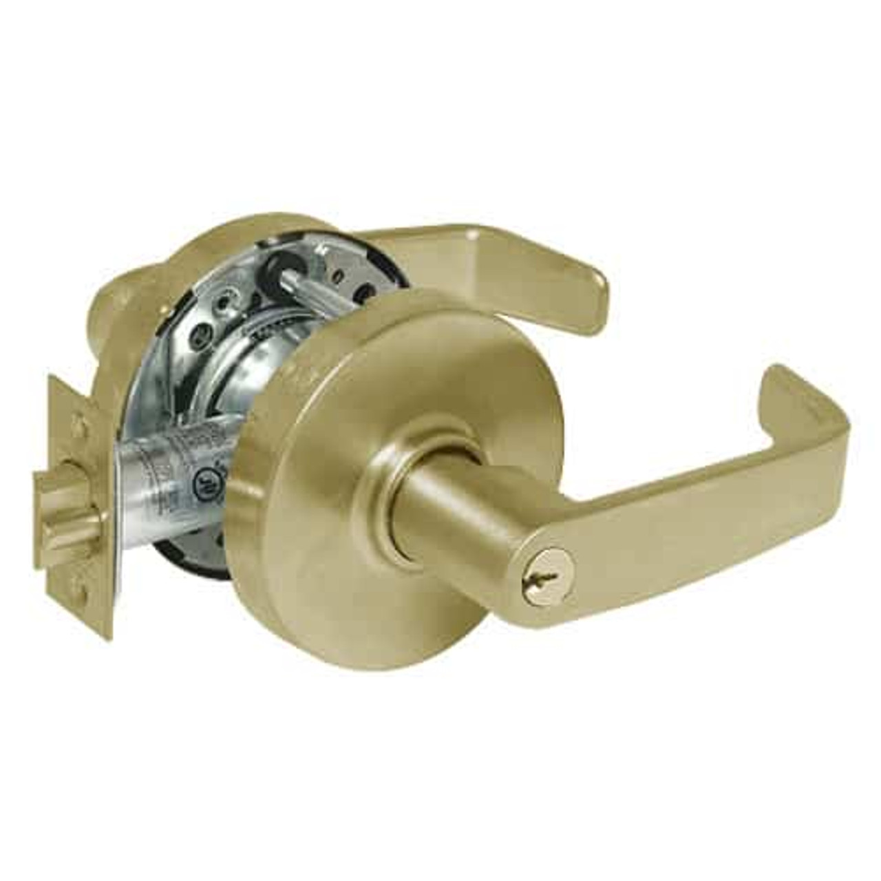 28-10G38-LL-04 Sargent 10 Line Cylindrical Classroom Locks with L Lever Design and L Rose in Satin Brass