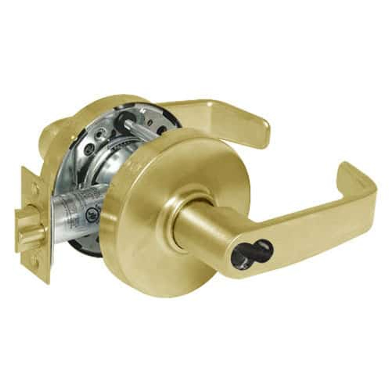 2860-10G38-LL-03 Sargent 10 Line Cylindrical Classroom Locks with L Lever Design and L Rose Prepped for LFIC in Bright Brass