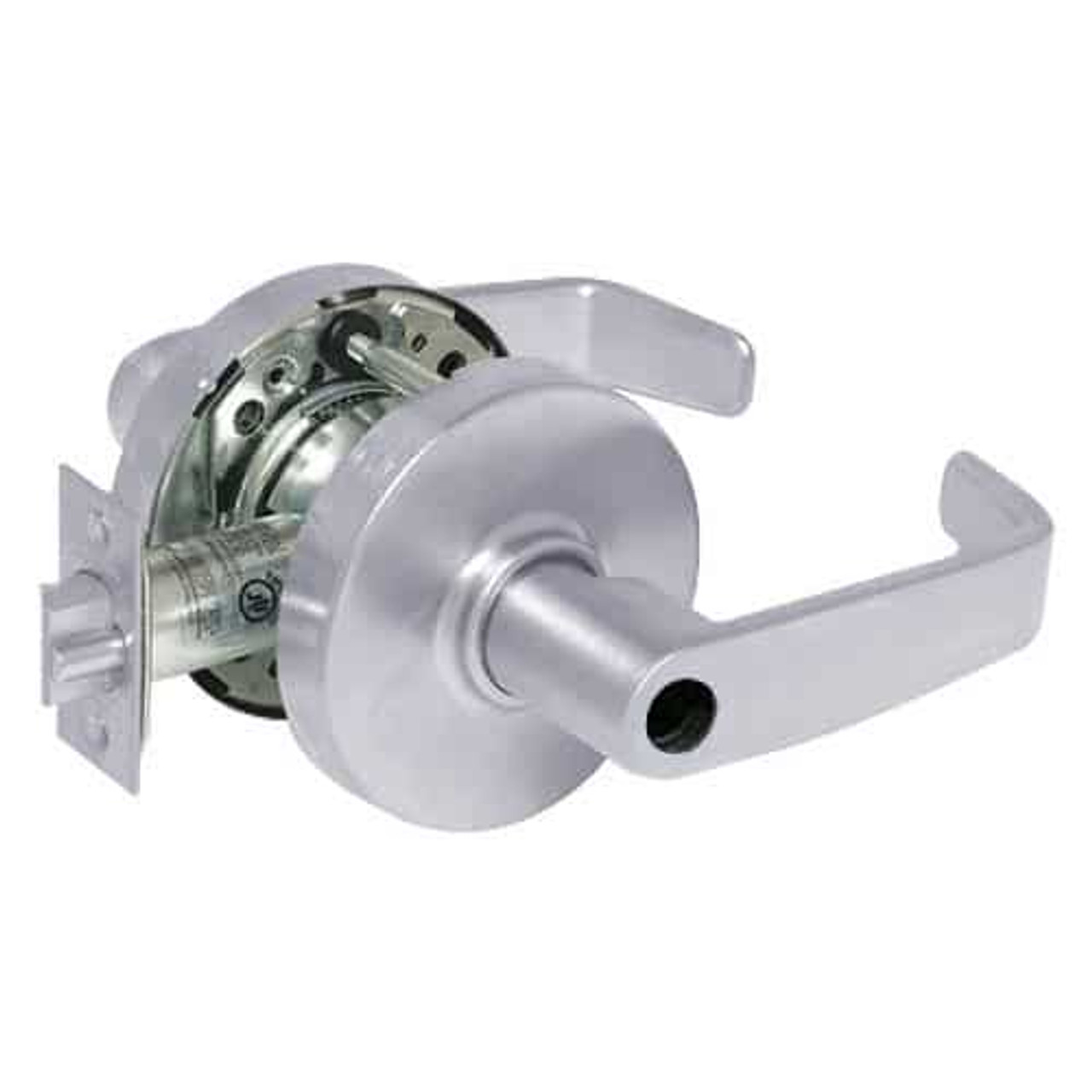 28LC-10G16-LL-26 Sargent 10 Line Cylindrical Classroom Locks with L Lever Design and L Rose Less Cylinder in Bright Chrome