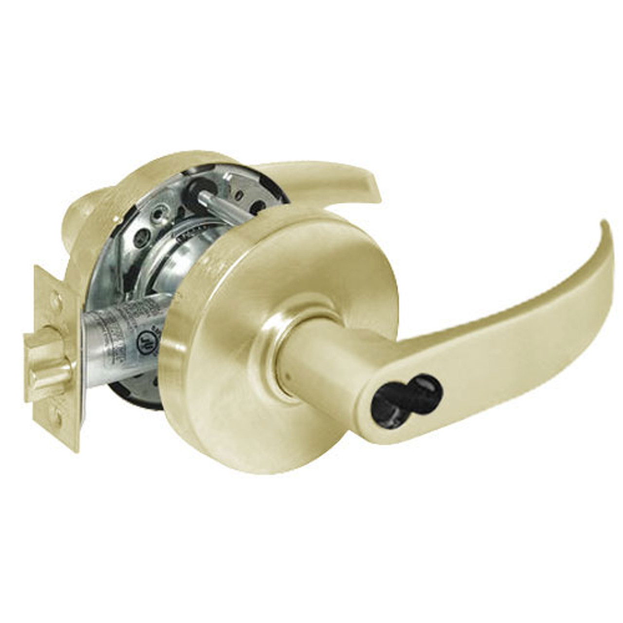 2860-10G04-LP-04 Sargent 10 Line Cylindrical Storeroom/Closet Locks with P Lever Design and L Rose Prepped for LFIC in Satin Brass
