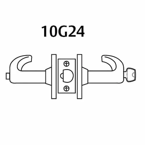 2860-10G24-LP-04 Sargent 10 Line Cylindrical Entry Locks with P Lever Design and L Rose Prepped for LFIC in Satin Brass