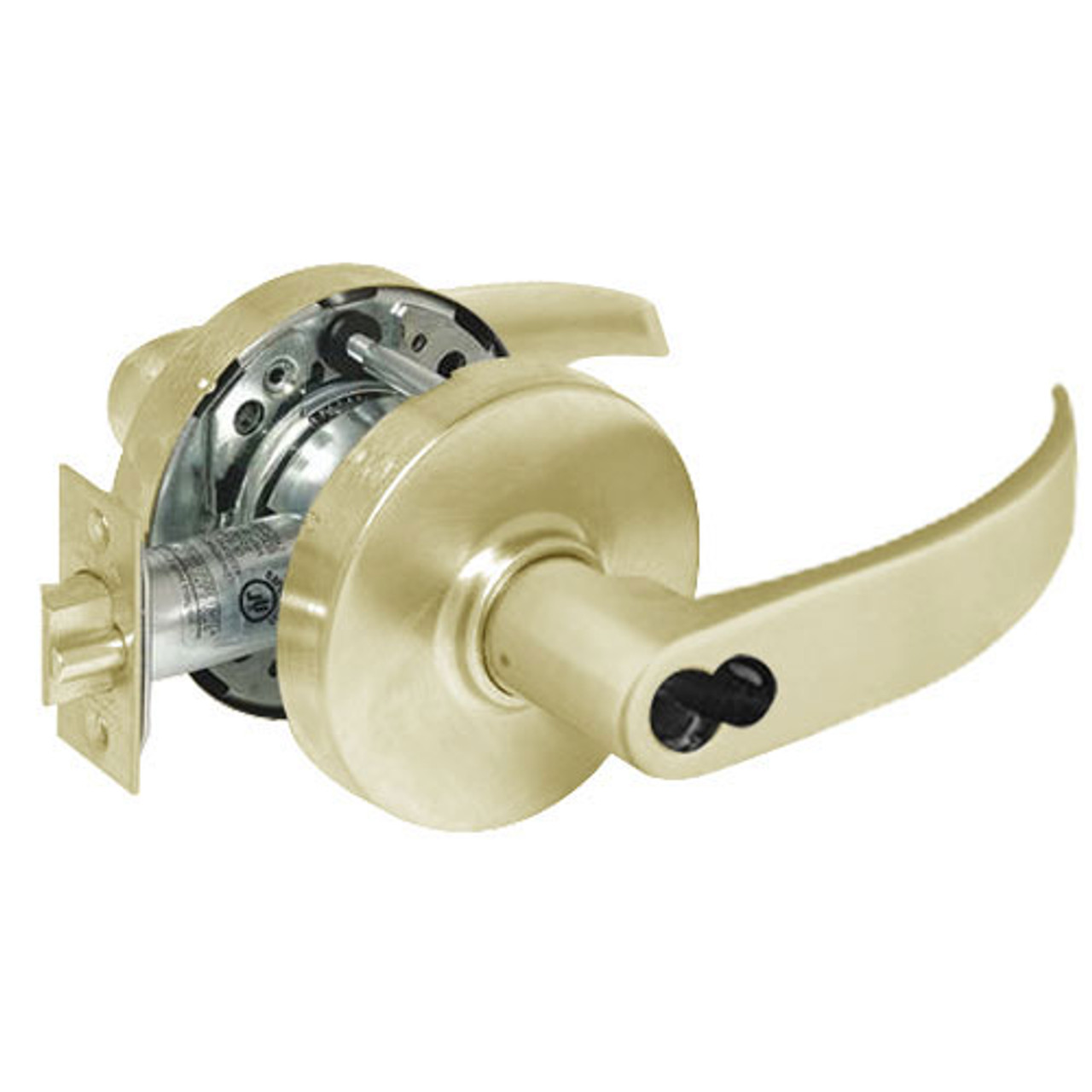 2860-10G54-LP-04 Sargent 10 Line Cylindrical Dormitory Locks with P Lever Design and L Rose Prepped for LFIC in Satin Brass