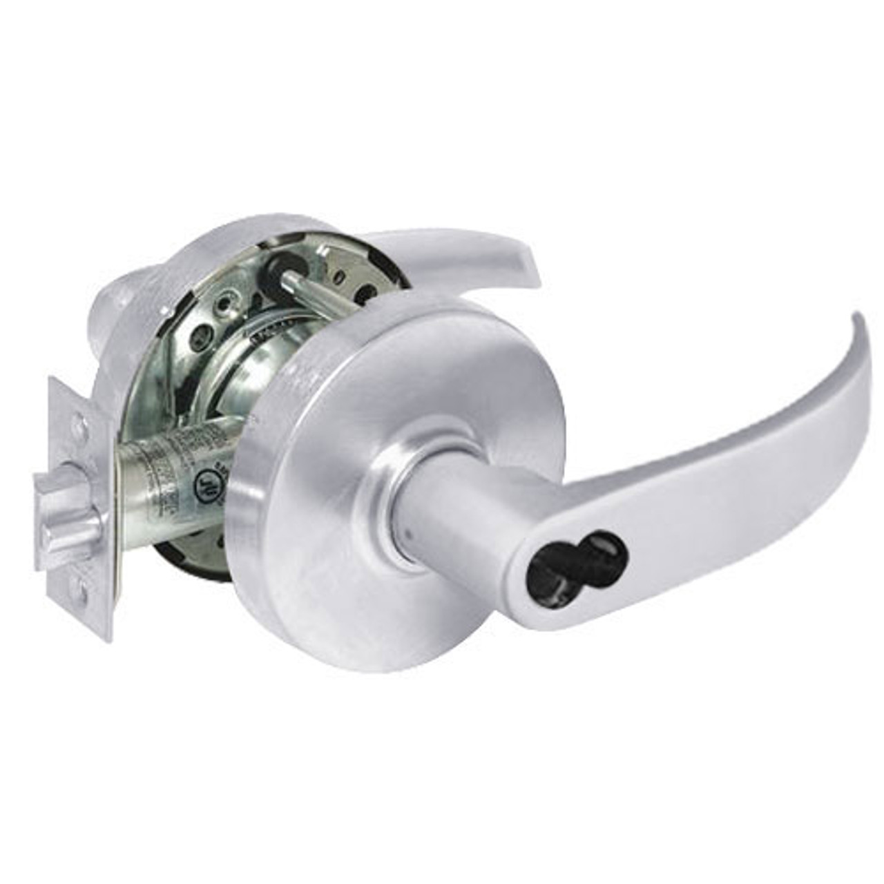 2860-10G38-LP-26 Sargent 10 Line Cylindrical Classroom Locks with P Lever Design and L Rose Prepped for LFIC in Bright Chrome